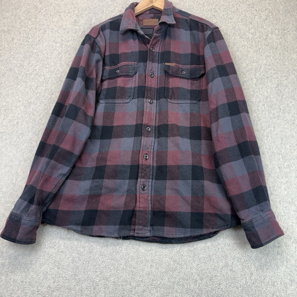Orvis Classic Collection Burgundy Navy Plaid Flannel Button Up Shirt M